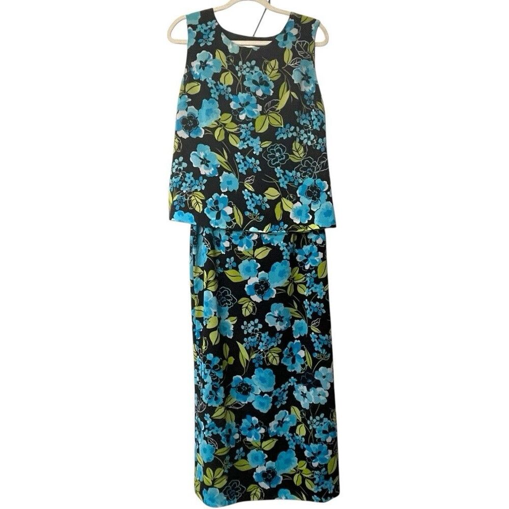 CASUAL CORNER ANNEX Floral Sleeveless Blouse Top & Midi Skirt Set Women Size 8/M